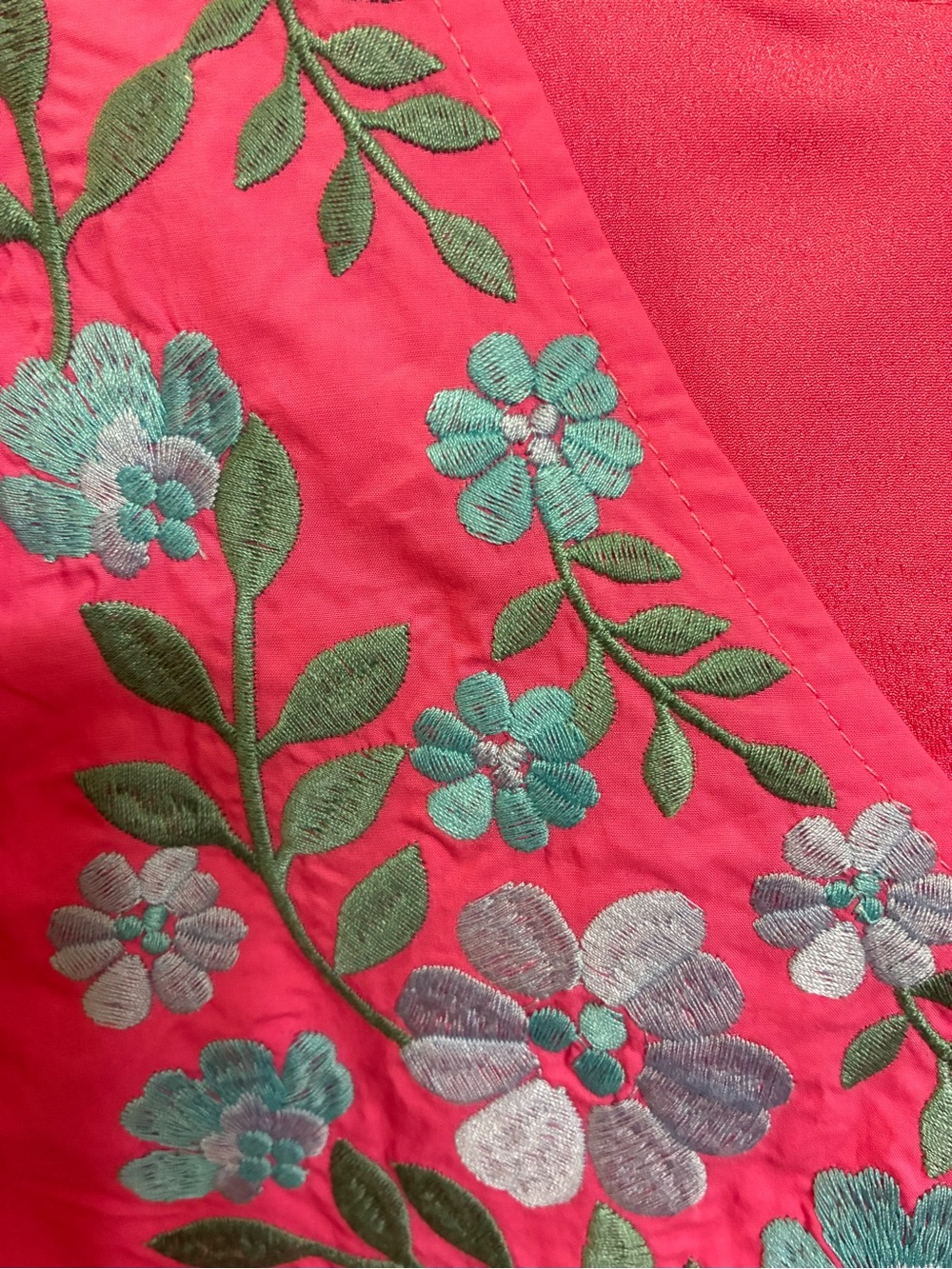 THML Girls' Bright Pink Dress with Blue Floral Embroidery - Picture 3 of 7